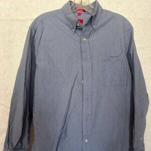 Izod Blue & White Checked Button Down Long Sleeve Dress Casual Shirt